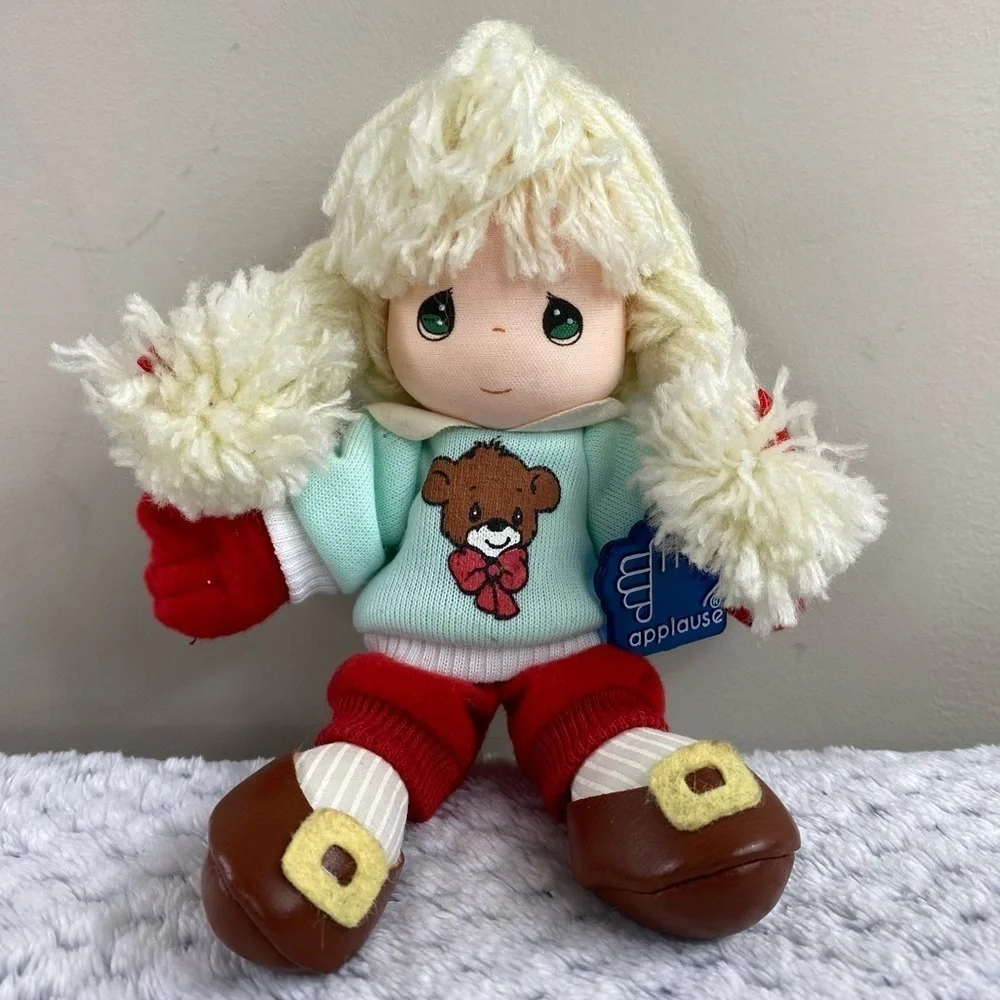 NWT Precious Moments Applause Vintage Stuffed‎ Doll Blond Braids Bear Sweater